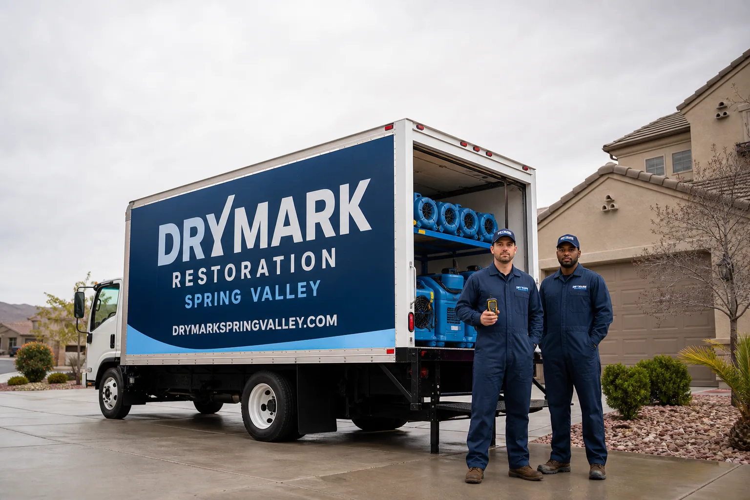 DryMark Restoration Spring Valley damage restoration service vehicle and crew in Spring Valley, NV
